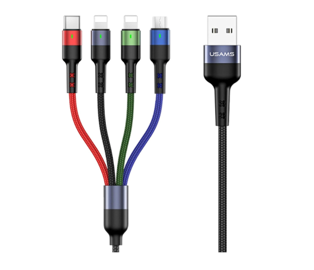 USAMS Kabel pleciony U26 4w1 3m 2A (2xlightning/microUSB/USB-C) - 1569003 - zdjęcie